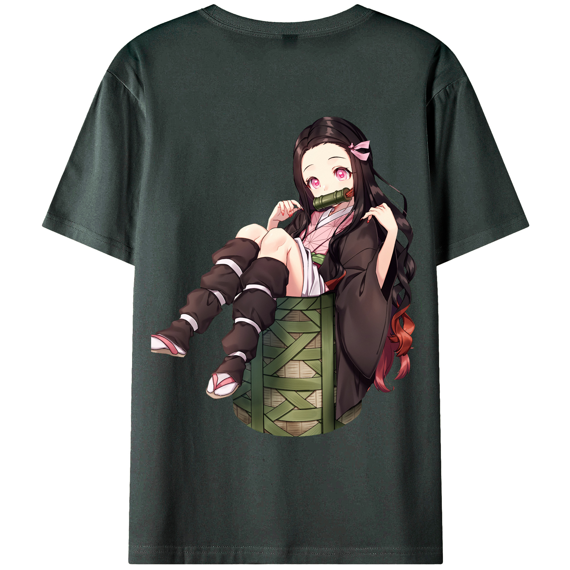 （画像用） 鬼滅の刃（きめつのやいば）竈門 禰󠄀豆子／かまど ねずこ Kamado Nezuko 綿100％ メンズ半袖Tシャツ（バックプリント） 通気性